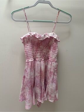Trixxi Pink and White Tie-Dye Smocked Ruffle Romper